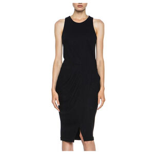 Helmut Lang Sonar Wool Drape Dress Size Small Black Sleeveless Pockets Lined